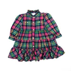 Ralph Lauren Dress Baby Girls Size 9m Pink Mixed Plaid Button Down Mock Neck